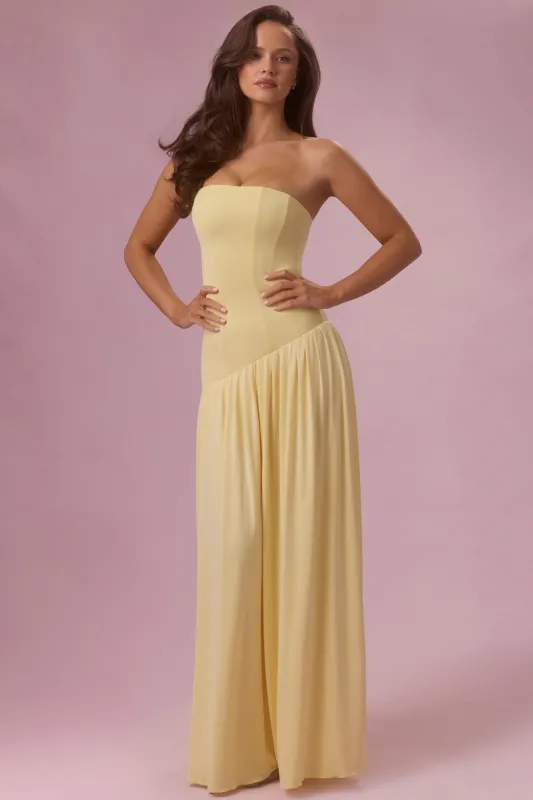 Premium Jersey Strapless Gown in Butter Yellow made by Oh Polly