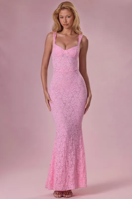 Lace Sweetheart-Neck Gown in Blush Pink made by Oh Polly