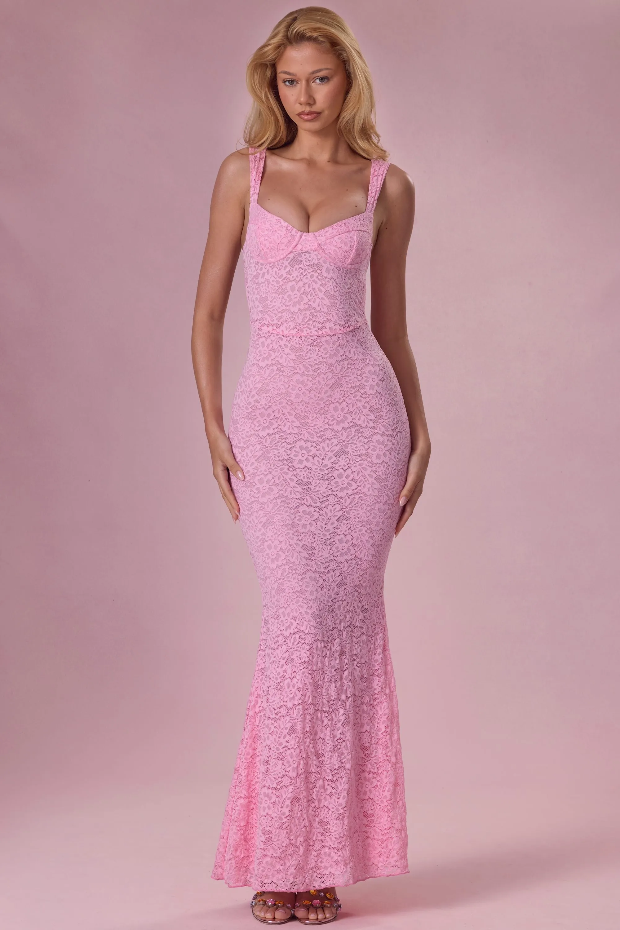 Lace Sweetheart-Neck Gown in Blush Pink sold by Oh Polly