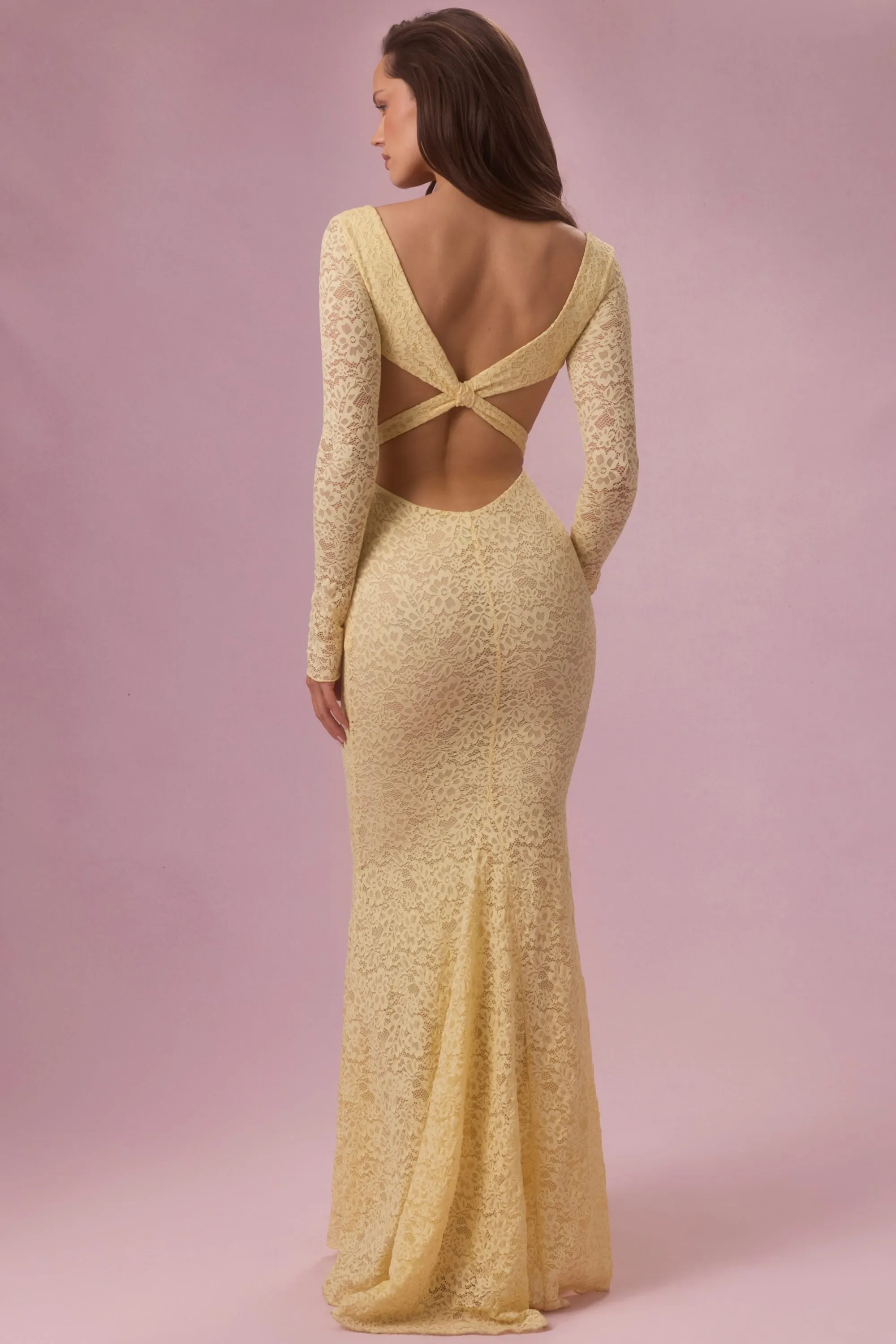 Lace Long-Sleeve Maxi Dress in Butter sold by Oh Polly product image thumbnail 4