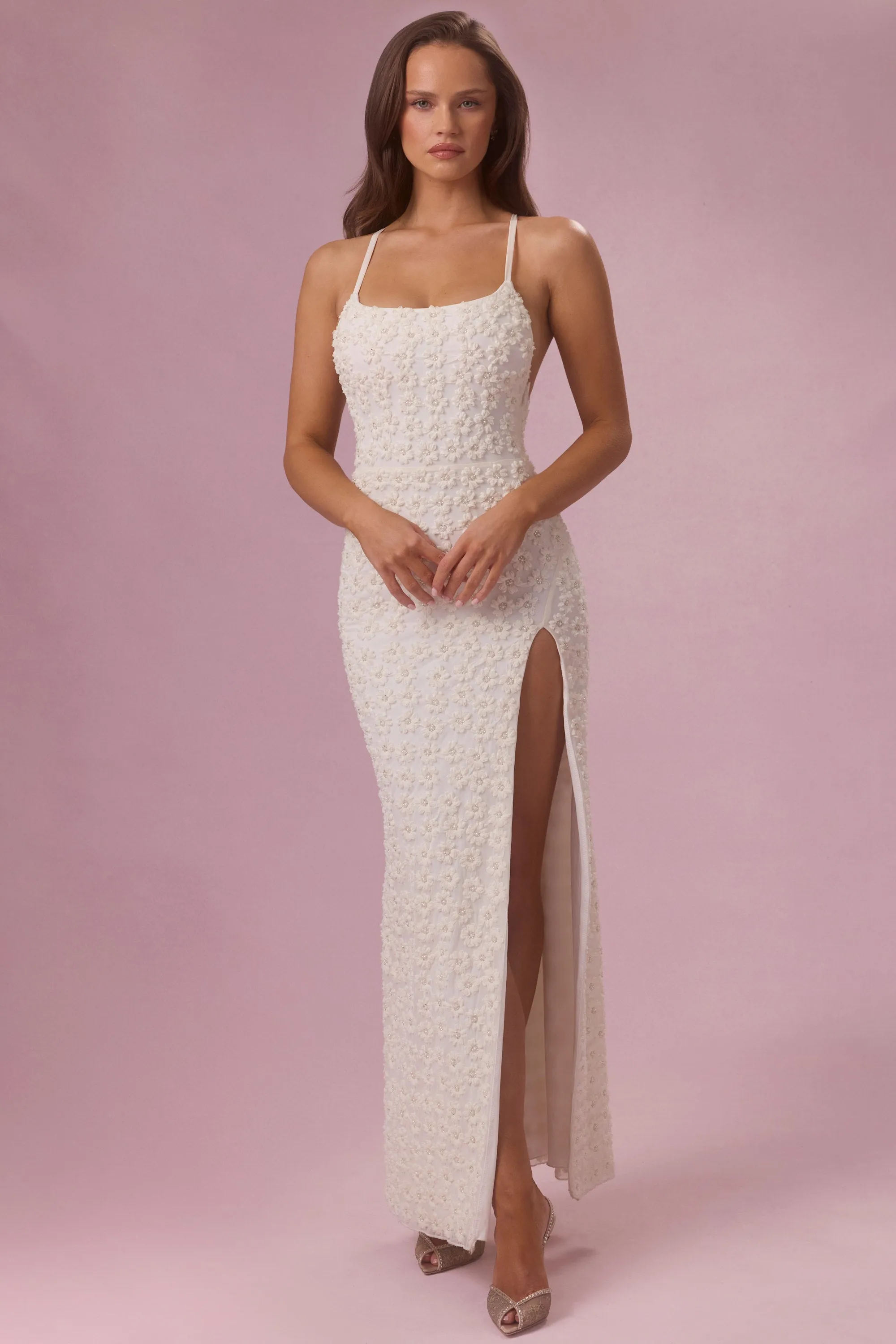 Embellished Square Neck Maxi Dress in Pearl sold by Oh Polly product image thumbnail 5