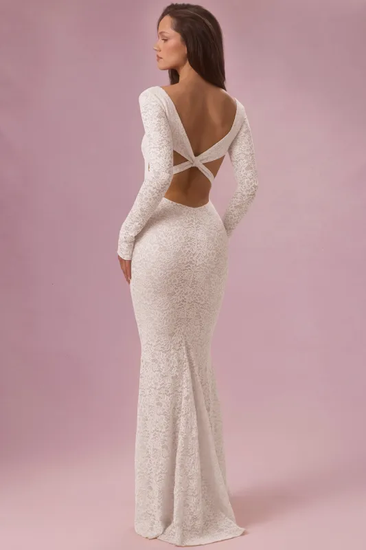 Lace Long-Sleeve Maxi Dress in Pearl made by Oh Polly