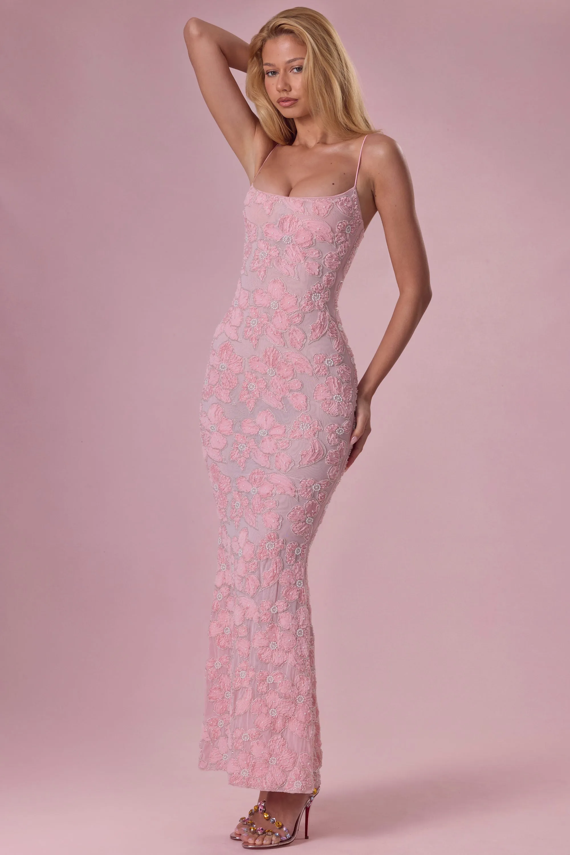 Embellished Square Neck Maxi Dress in Blush sold by Oh Polly product image thumbnail 5