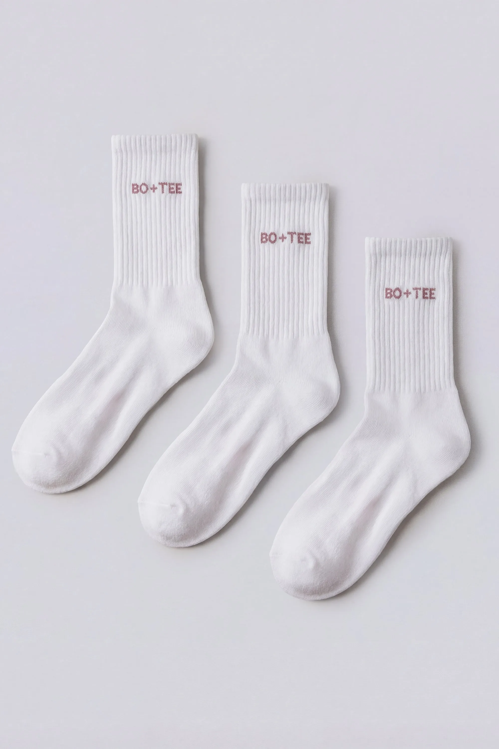 Ribbed Half-Crew 3-Pack Socks in White Pink sold by Oh Polly