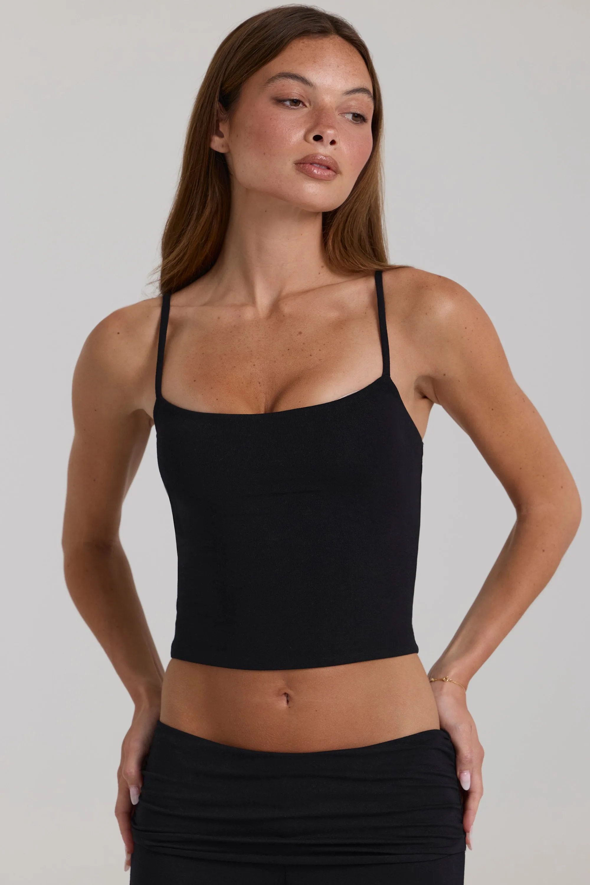 Modal Cropped Tank Top in Black sold by Oh Polly