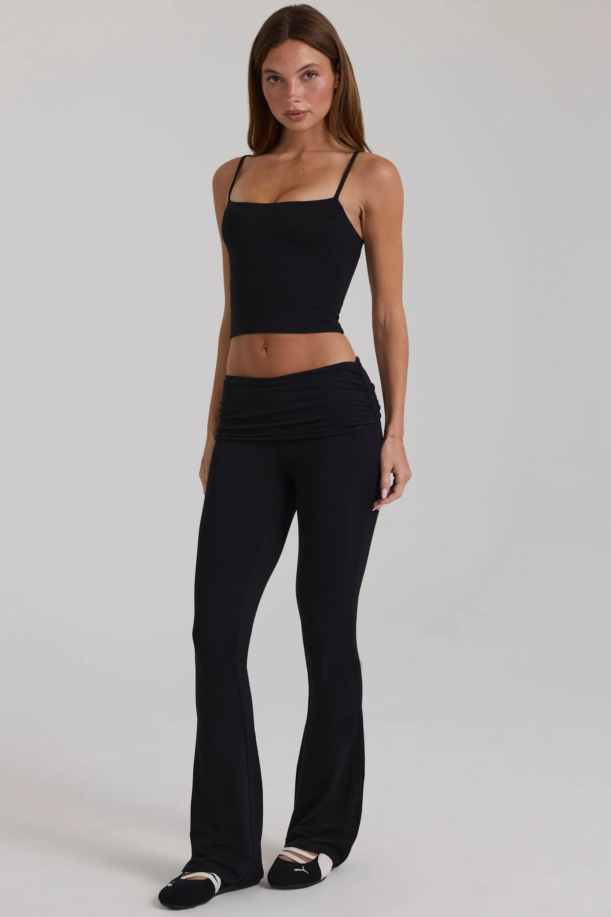 Modal Mid-Rise Flared Trousers in Black sold by Oh Polly product image thumbnail 4