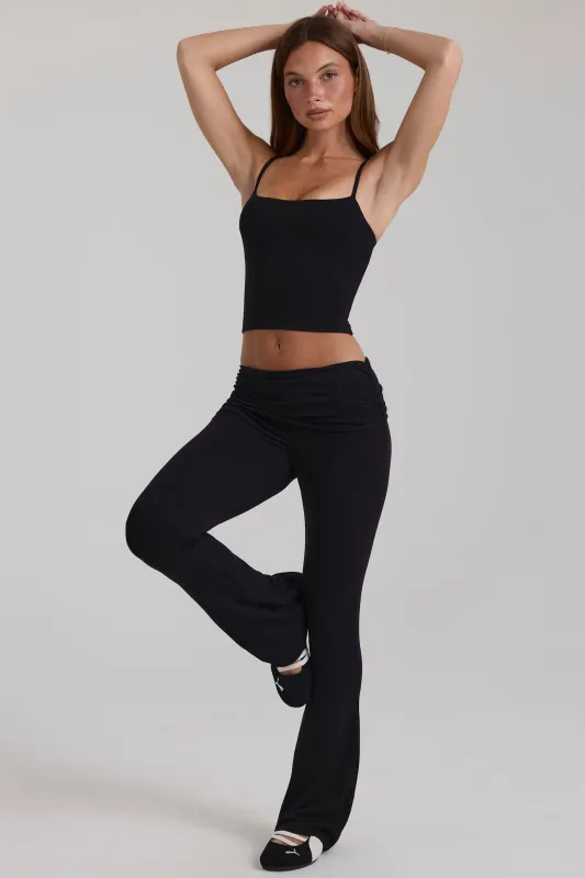 Modal Mid-Rise Flared Trousers in Black made by Bo + Tee