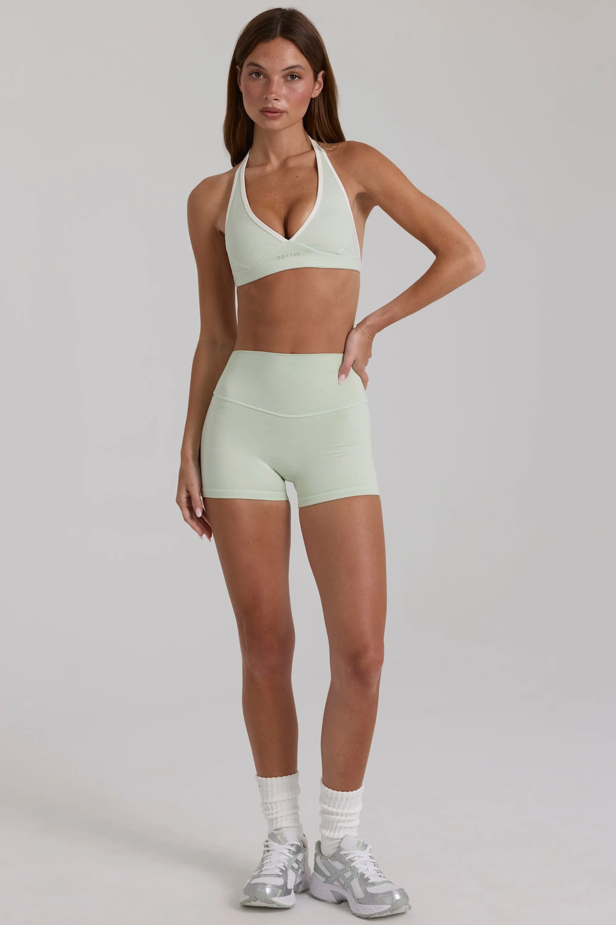 Soft Active Mini Shorts in Sage Marl sold by Oh Polly product image thumbnail 5