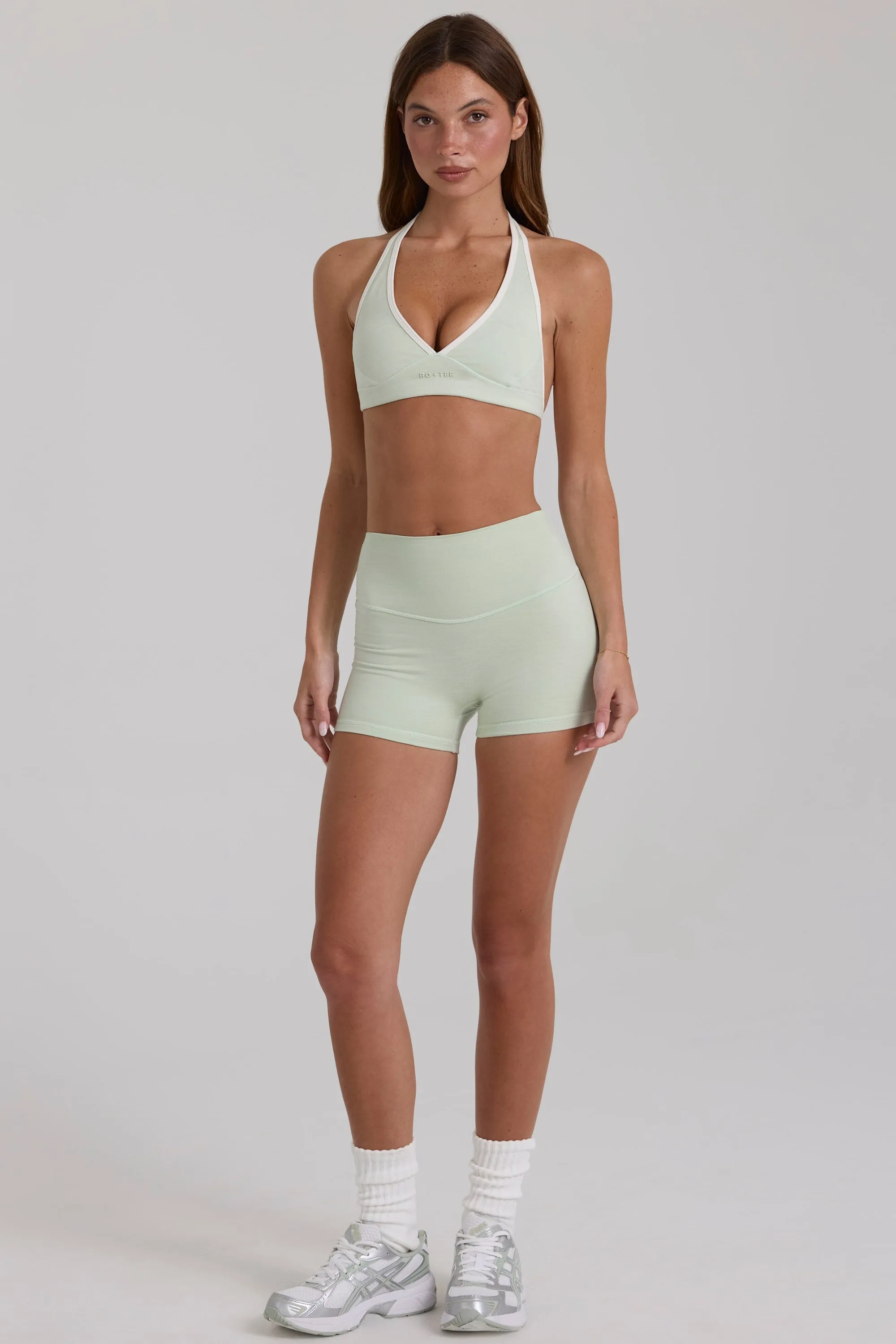 Soft Active Mini Shorts in Sage Marl sold by Oh Polly
