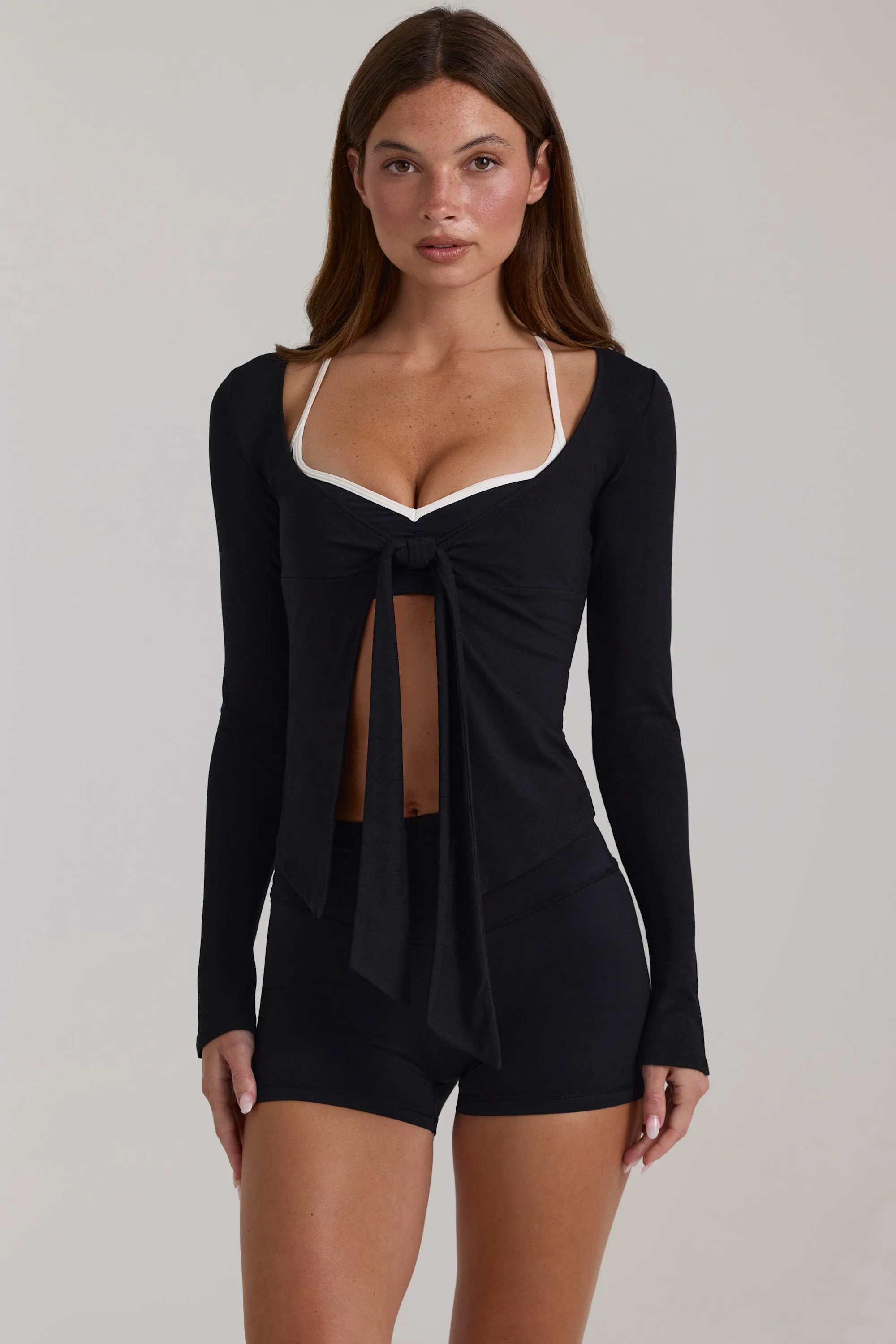 Modal Tie-Front Top in Black sold by Oh Polly