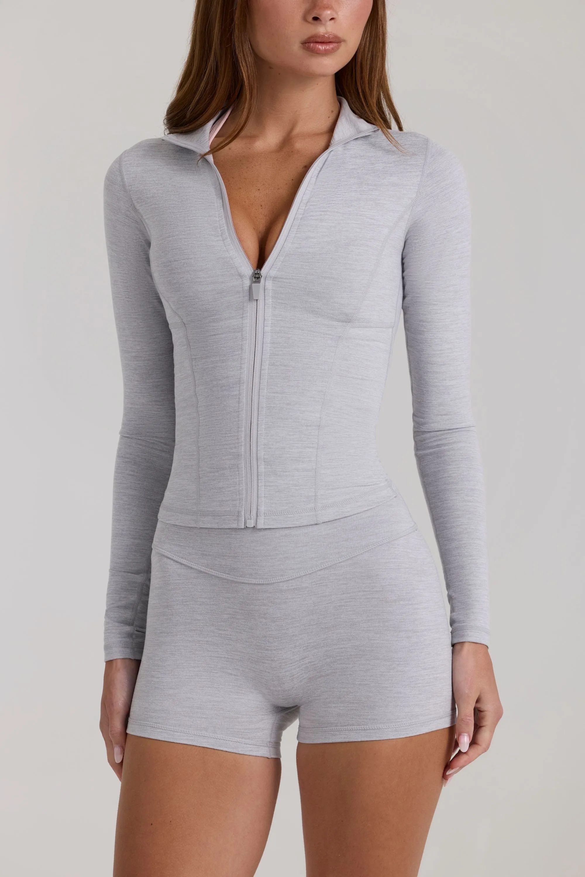 Soft Active Zip-Up Jacket in Grey Marl sold by Oh Polly product image thumbnail 4