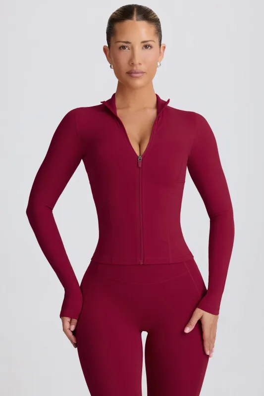 Soft Active Zip-Up Jacket in Burgundy made by Bo + Tee