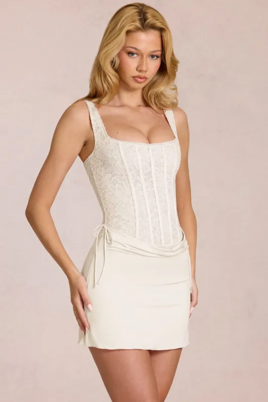 Lace Corset Mini Dress in Pearl made by Oh Polly