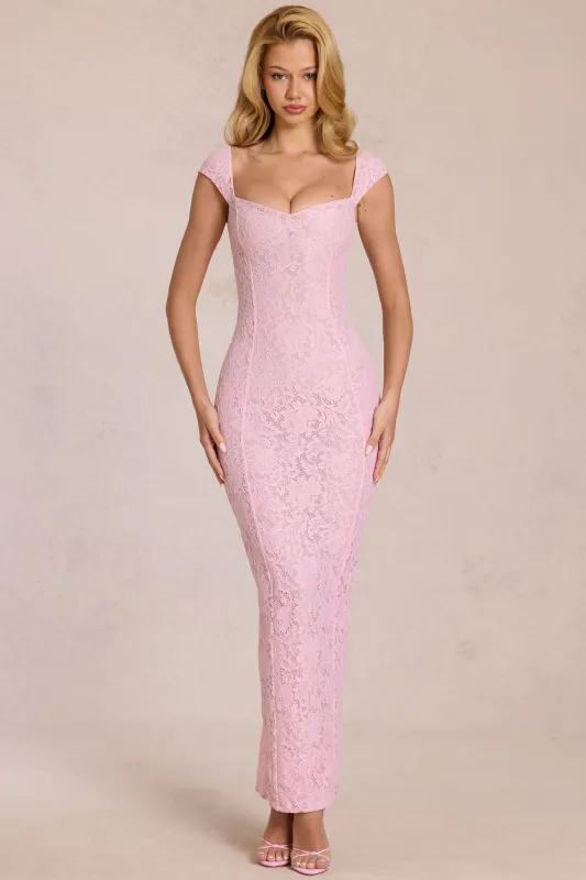 Sweetheart-Neck Maxi Dress in Blossom Pink made by Oh Polly