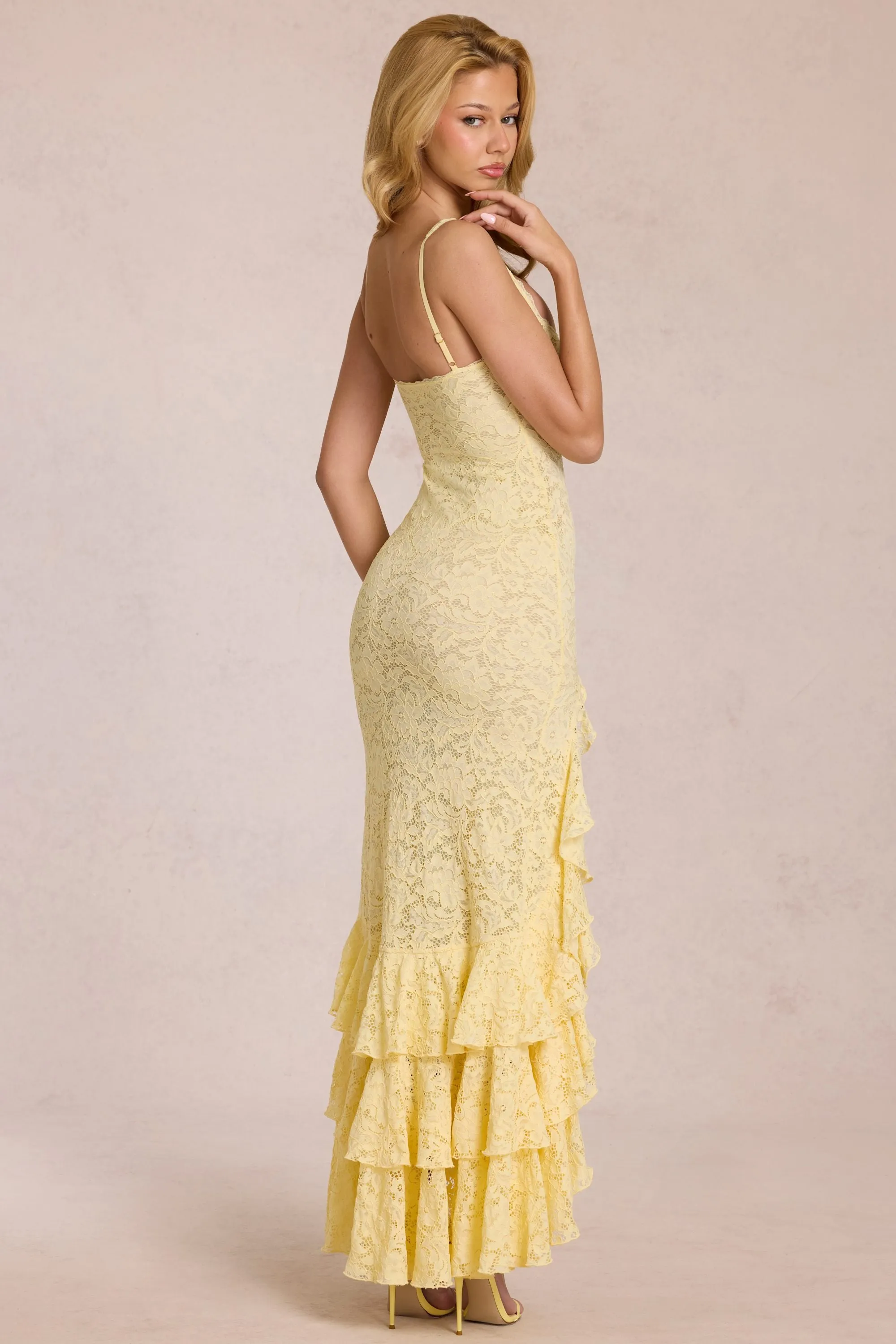 Lace Ruffle Maxi Dress in Lemon Yellow sold by Oh Polly product image thumbnail 2