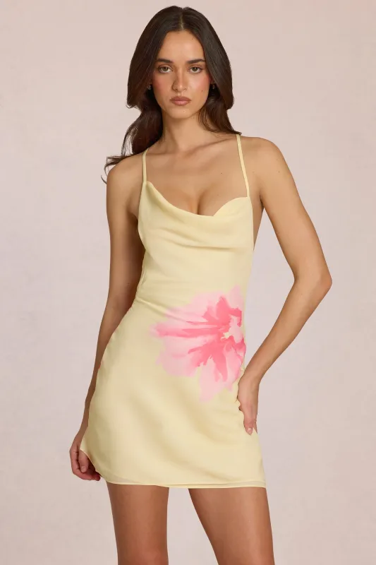Chiffon Mini Dress in Yellow Floral Print made by Oh Polly