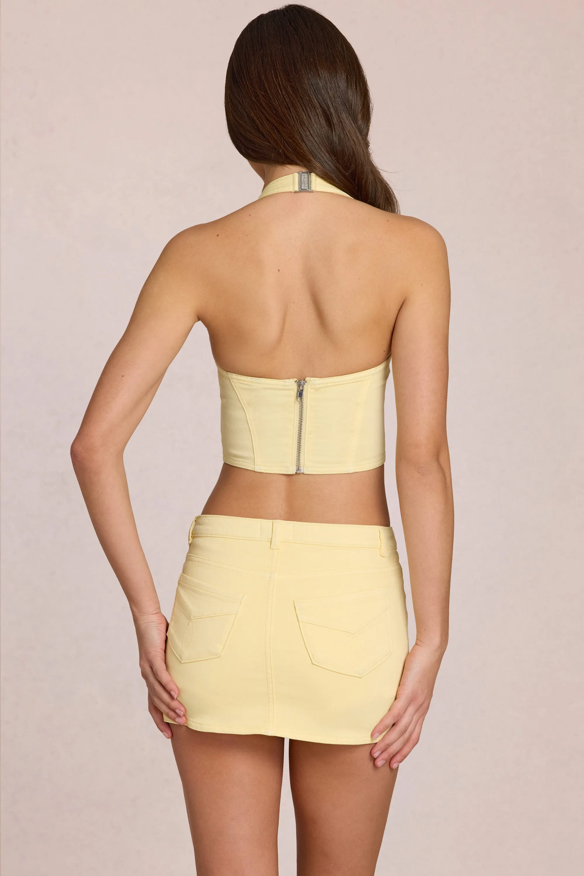 Denim Halterneck Corset Style Top in Lemon Yellow sold by Oh Polly product image thumbnail 4