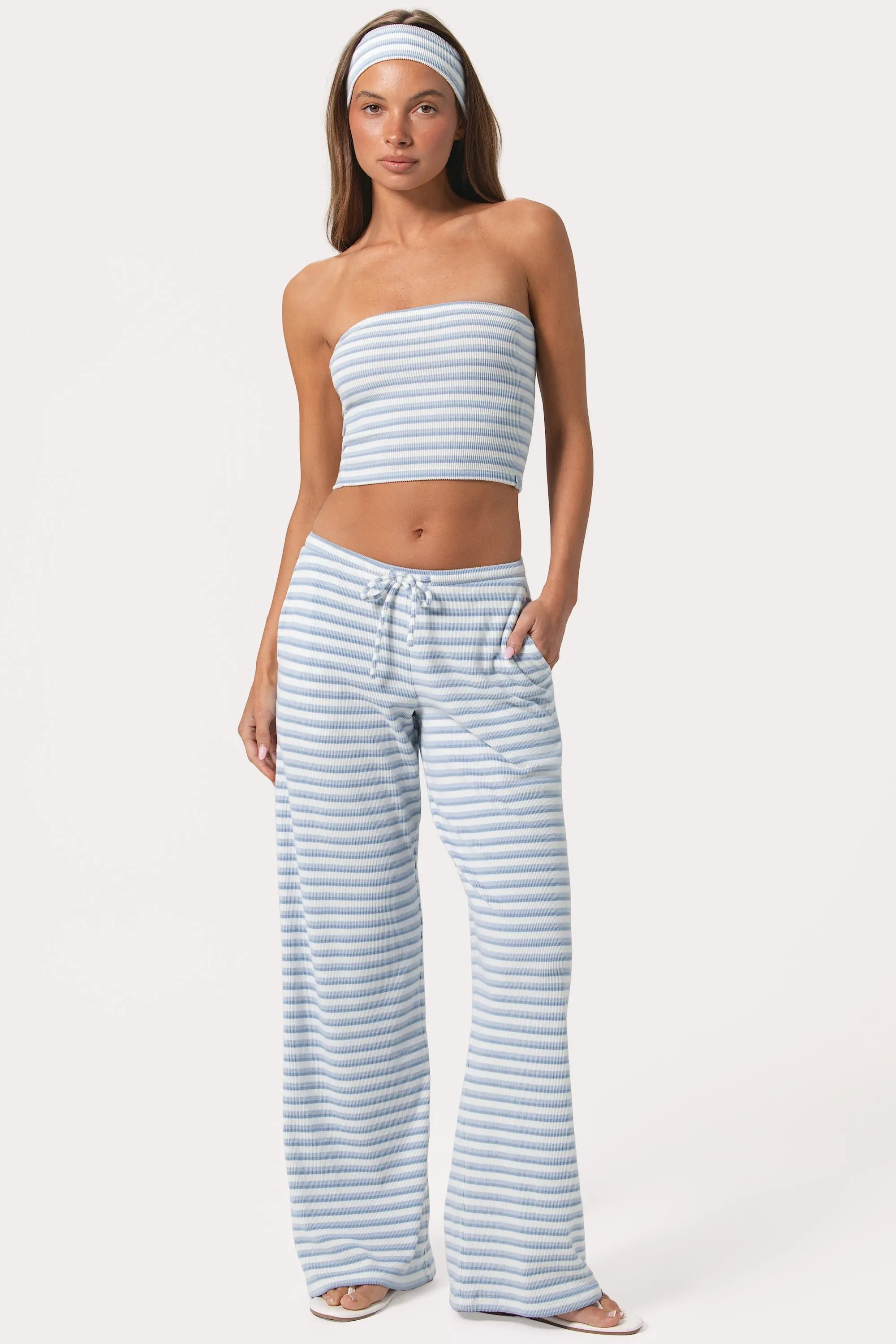 Ribbed Jersey Bandeau Top in Blue Stripe sold by Oh Polly product image thumbnail 5