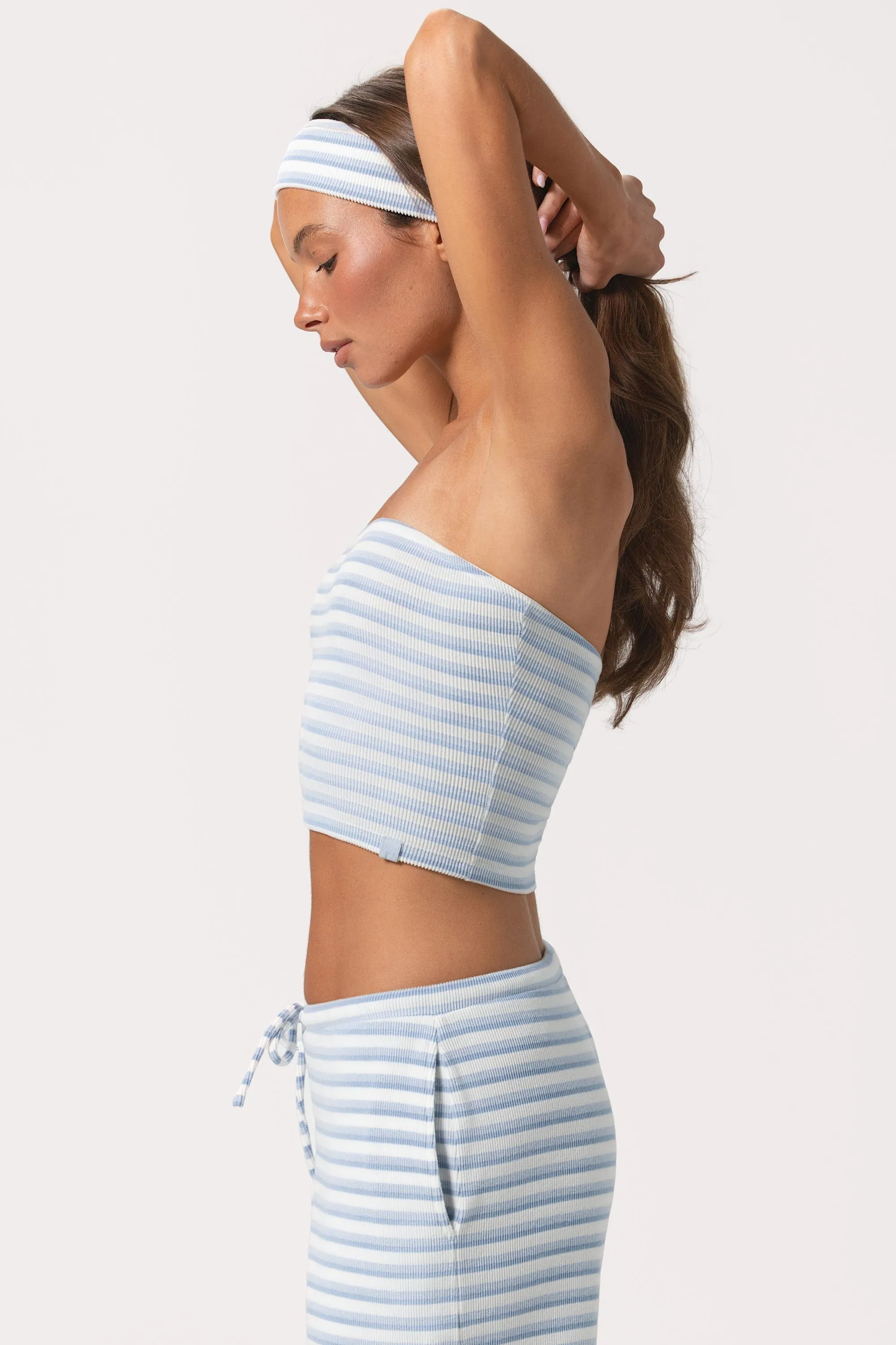Ribbed Jersey Bandeau Top in Blue Stripe sold by Oh Polly product image thumbnail 3
