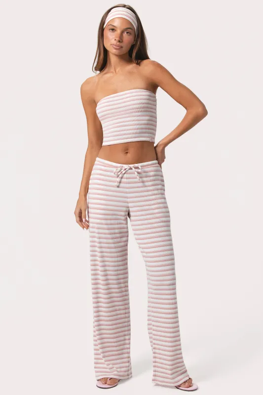 Ribbed Jersey Low-Rise Trousers in Pink Stripe made by Bo + Tee