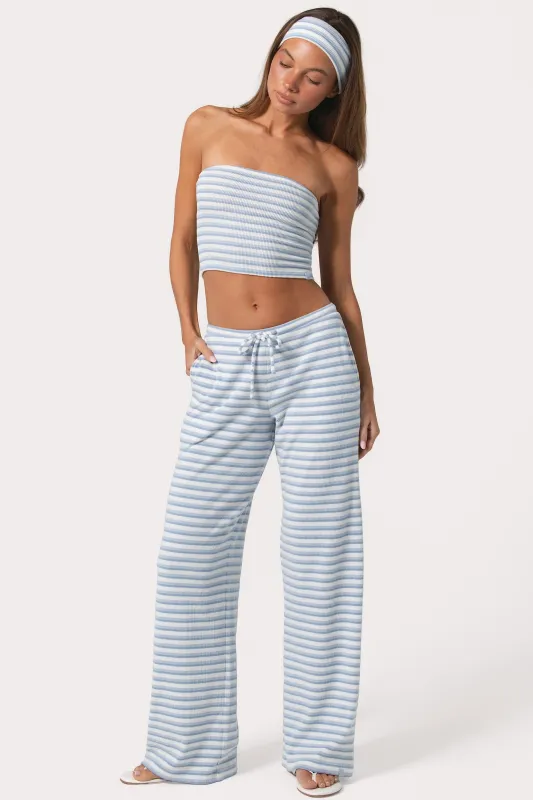 Ribbed Jersey Low-Rise Trousers in Blue Stripe made by Bo + Tee