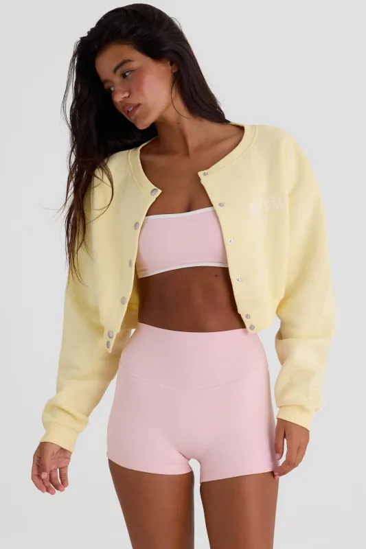 Brushed Jersey Button-Up Cropped Cardigan in Lemon made by Bo + Tee