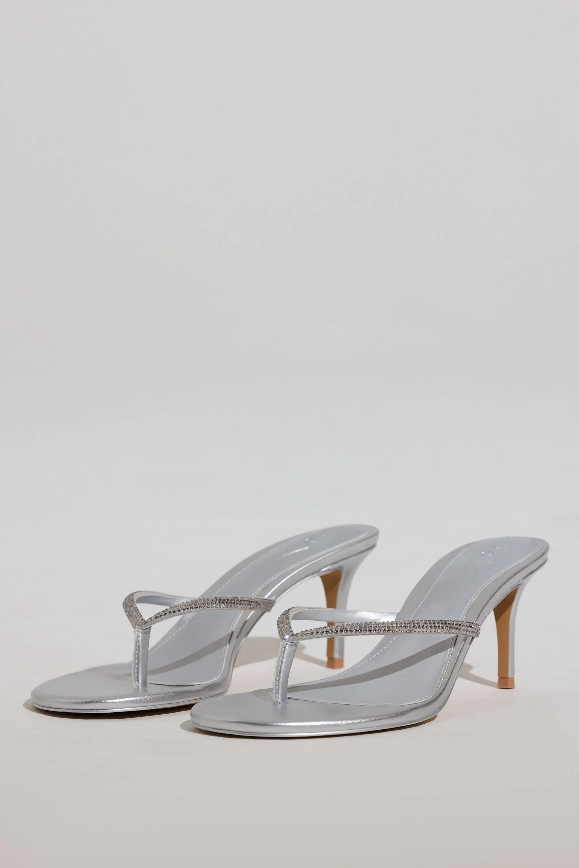 Heeled Sandal in Silver sold by Oh Polly
