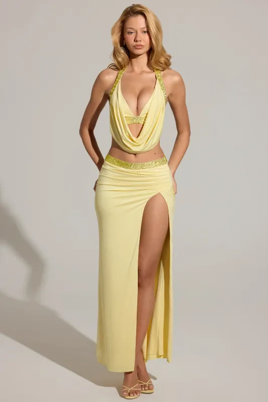 Embellished Low-Rise Maxi Skirt in Lemon Yellow made by Oh Polly
