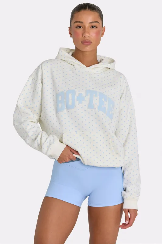 Oversized Applique Hoodie in Marshmallow Polka Dot made by Bo + Tee