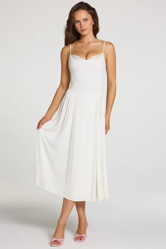 Modal Lace-Trim Midaxi Dress in White made by Oh Polly