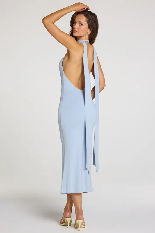 Modal Halterneck Midaxi Dress in Light Blue made by Oh Polly
