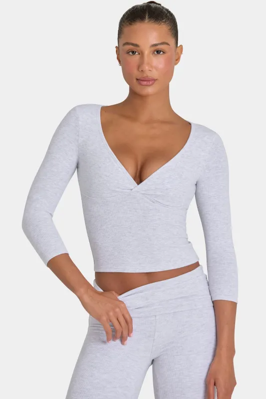 ButterCloud™ 3/4 Sleeve Top in Grey Marl made by Bo + Tee