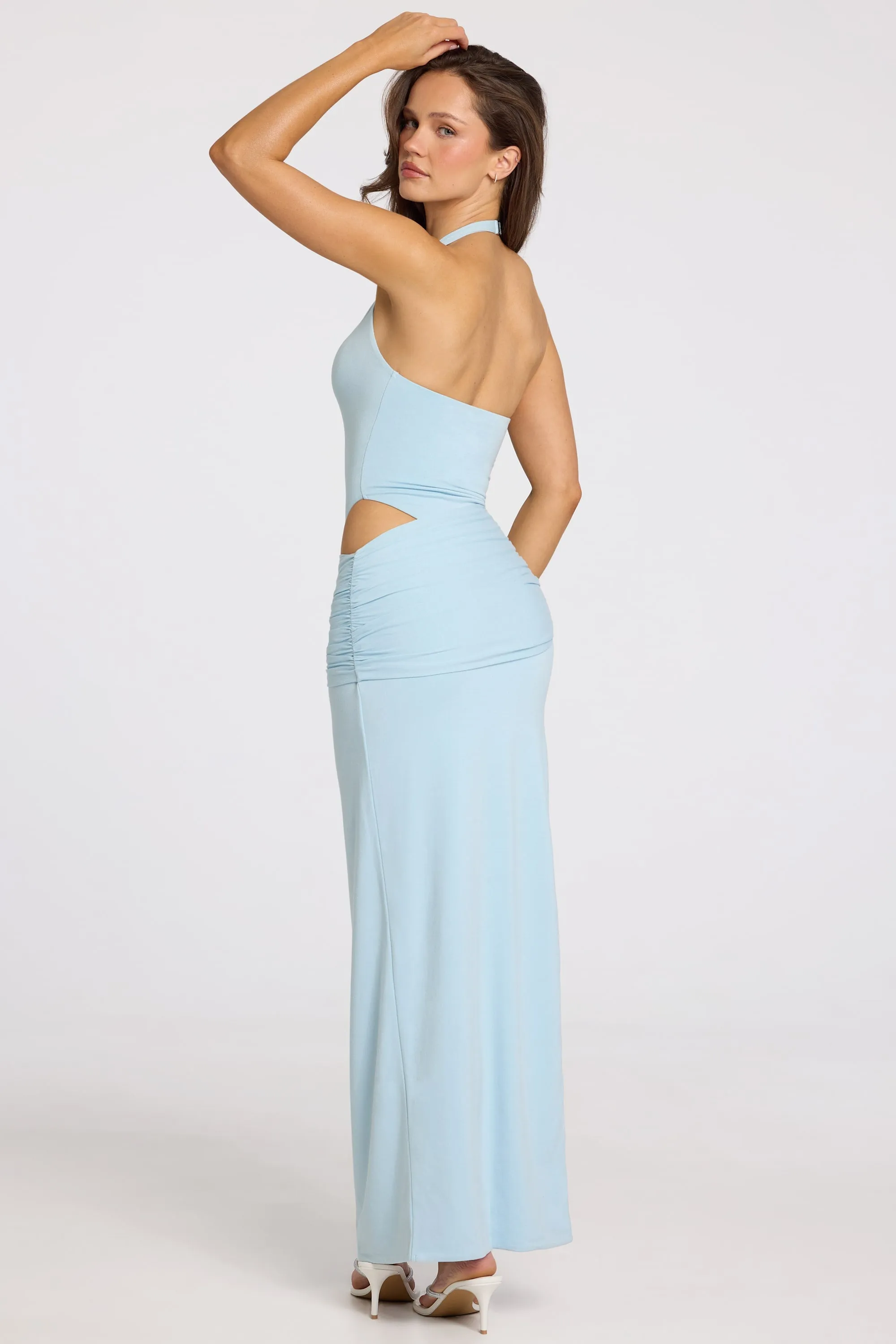 Deep Plunge Halterneck Maxi Dress in Powder Blue sold by Oh Polly product image thumbnail 2