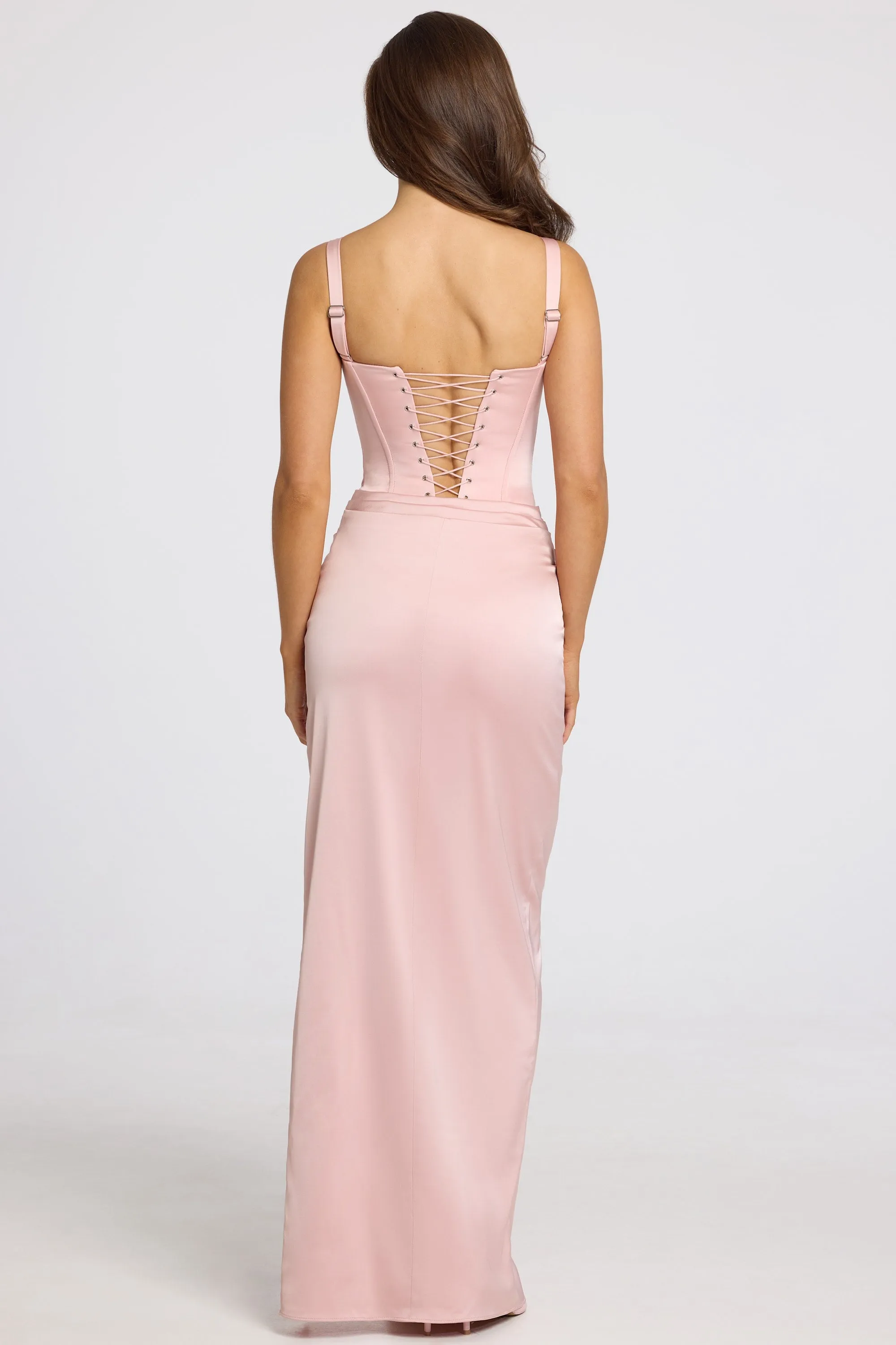 Corseted Thigh-High Split Maxi Dress in Blush Pink sold by Oh Polly product image thumbnail 3