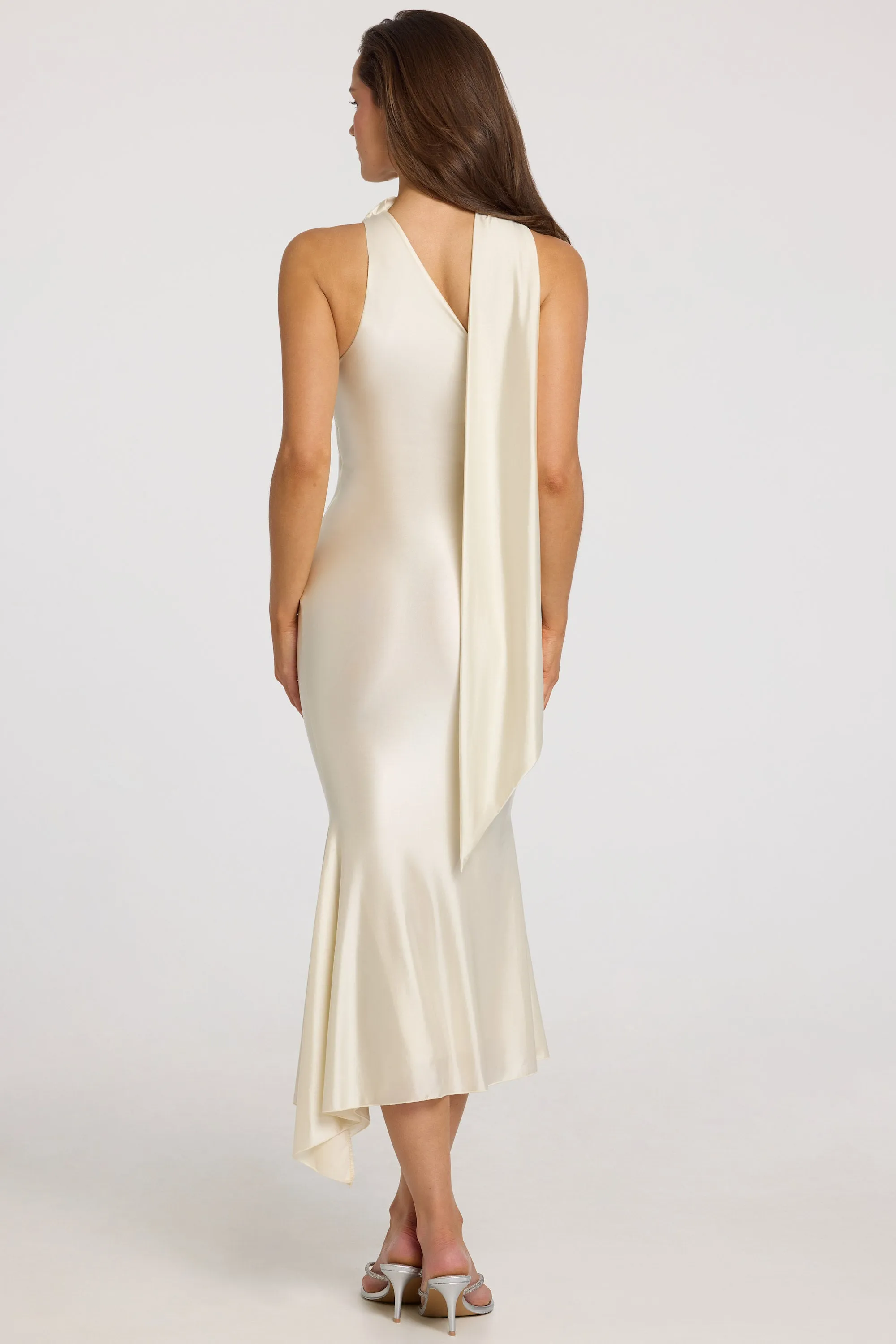 Asymmetric Scarf-Detail Midaxi Dress in Ivory sold by Oh Polly product image thumbnail 3