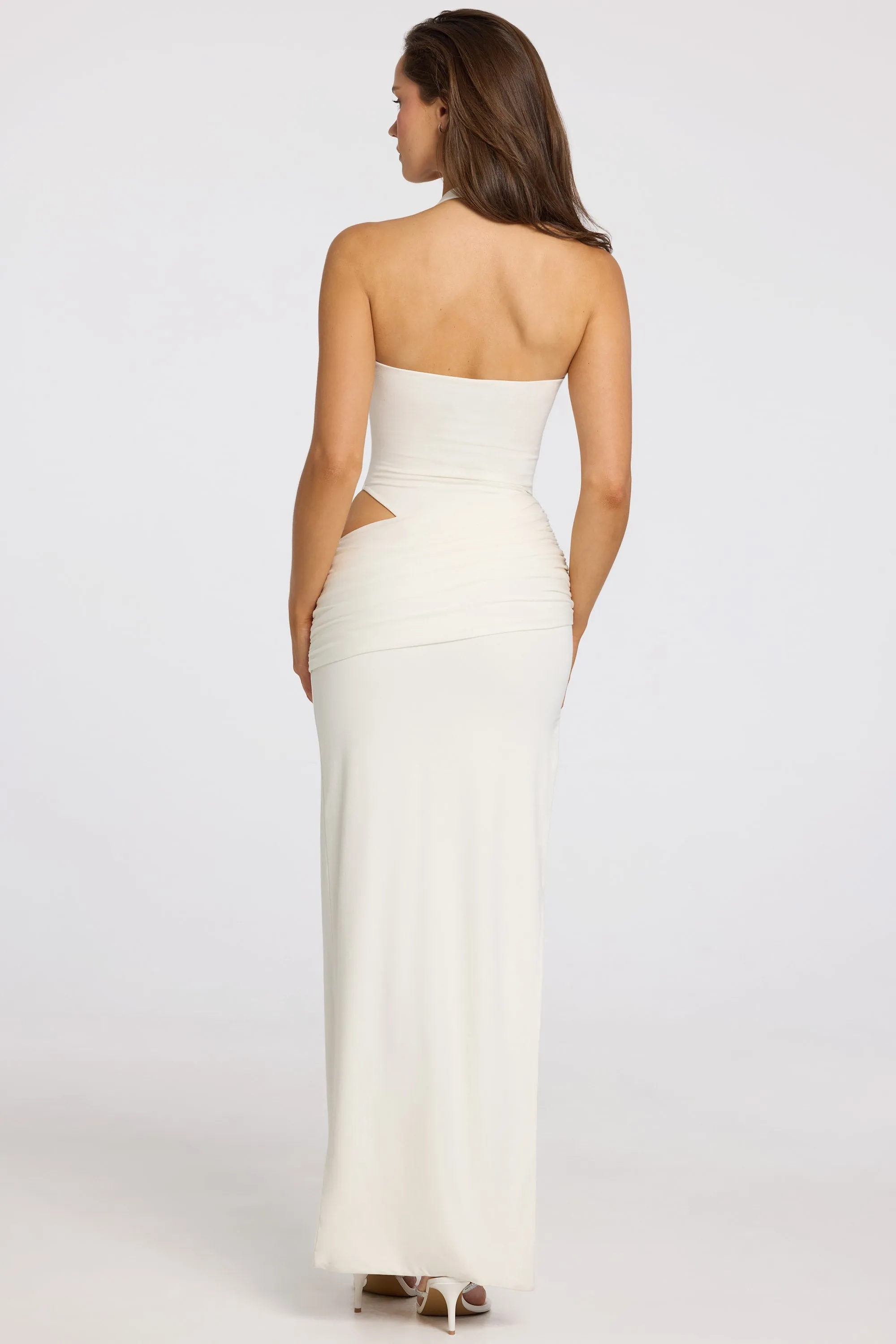 Deep Plunge Halterneck Maxi Dress in White sold by Oh Polly product image thumbnail 3