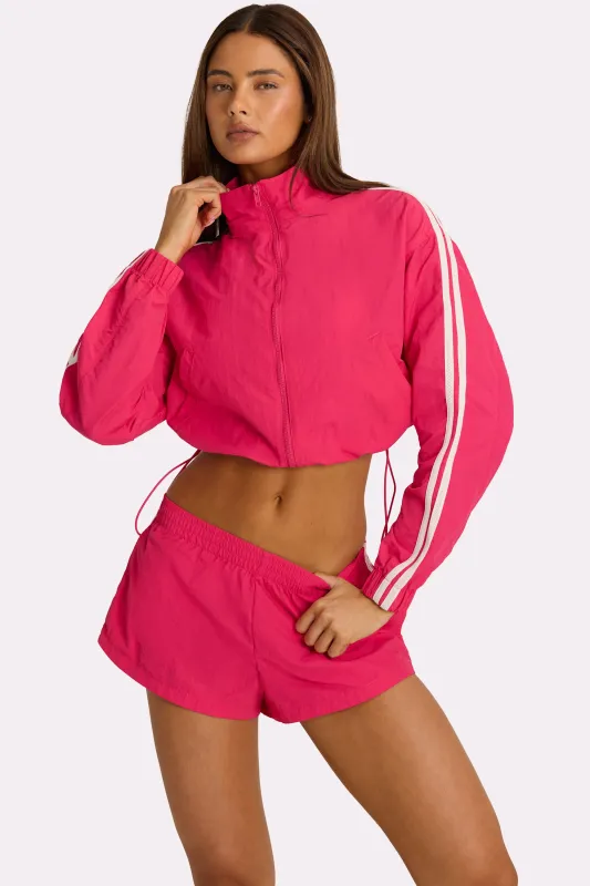 Woven Zip-Up Track Jacket in Hot Pink made by Bo + Tee