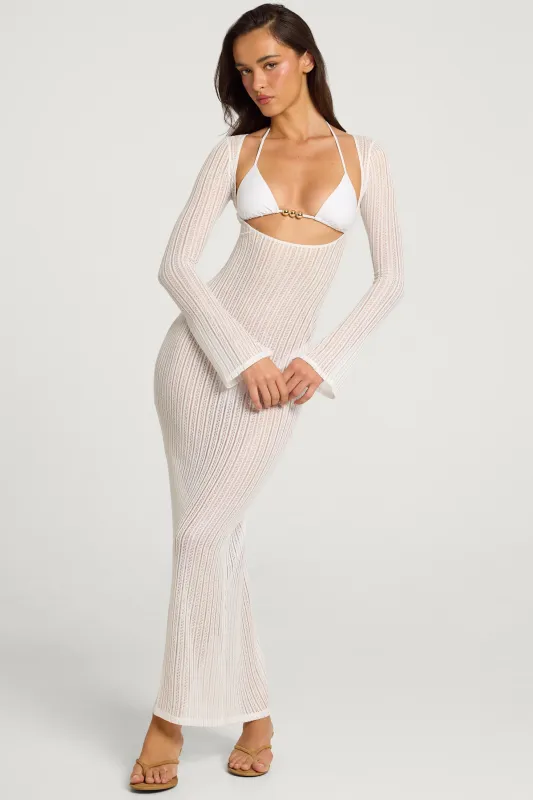 Open-Front Maxi Dress in White made by Oh Polly