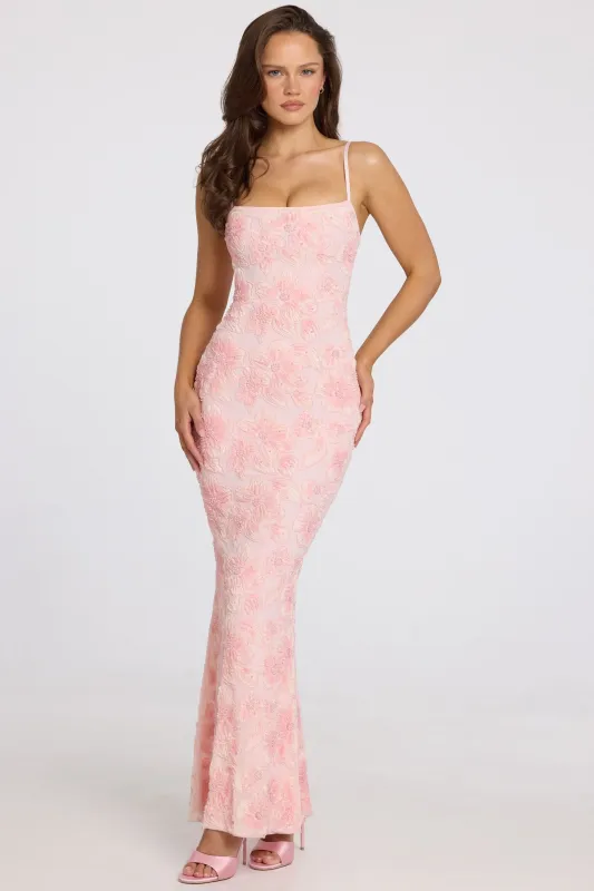 Embellished Square-Neck Maxi Dress in Soft Pink Ombre made by Oh Polly