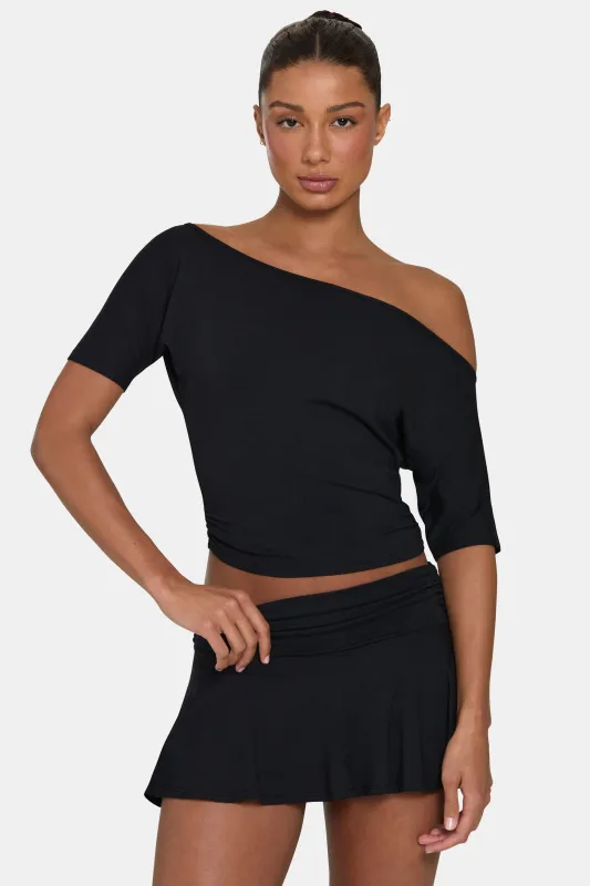 ButterCloud™ Slouchy Off-Shoulder Top in Black made by Bo + Tee