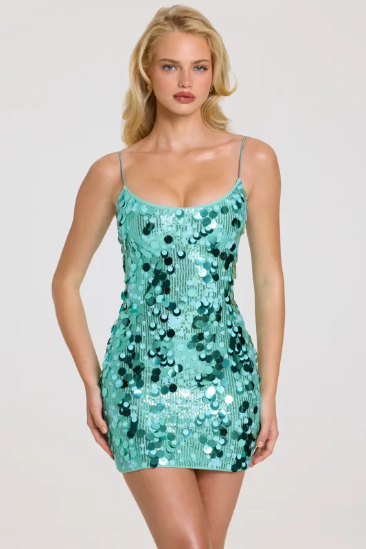 Embellished Mini Dress in Seafoam Green made by Oh Polly