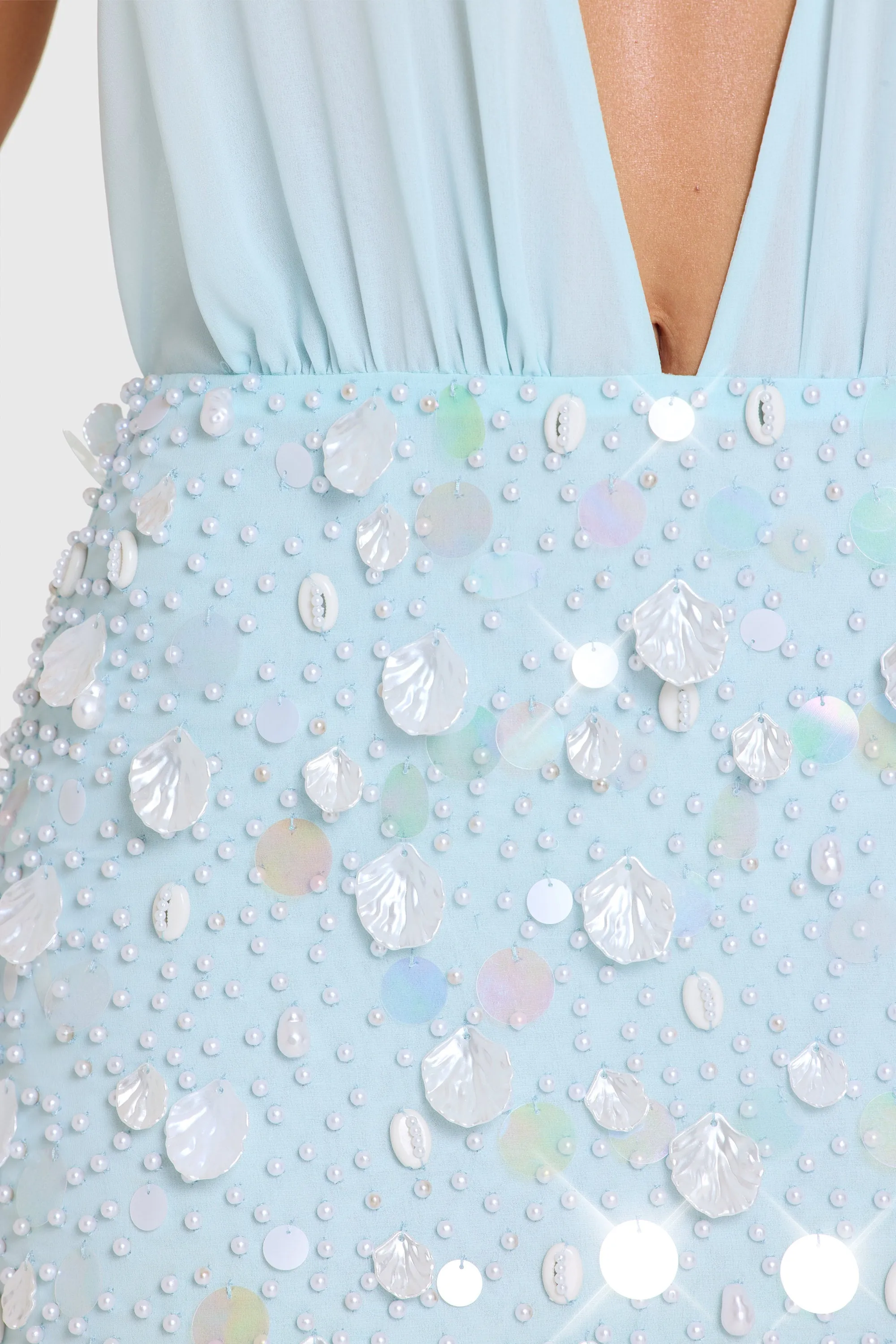 Embellished Skirt Chiffon Mini Dress in Aqua sold by Oh Polly product image thumbnail 4