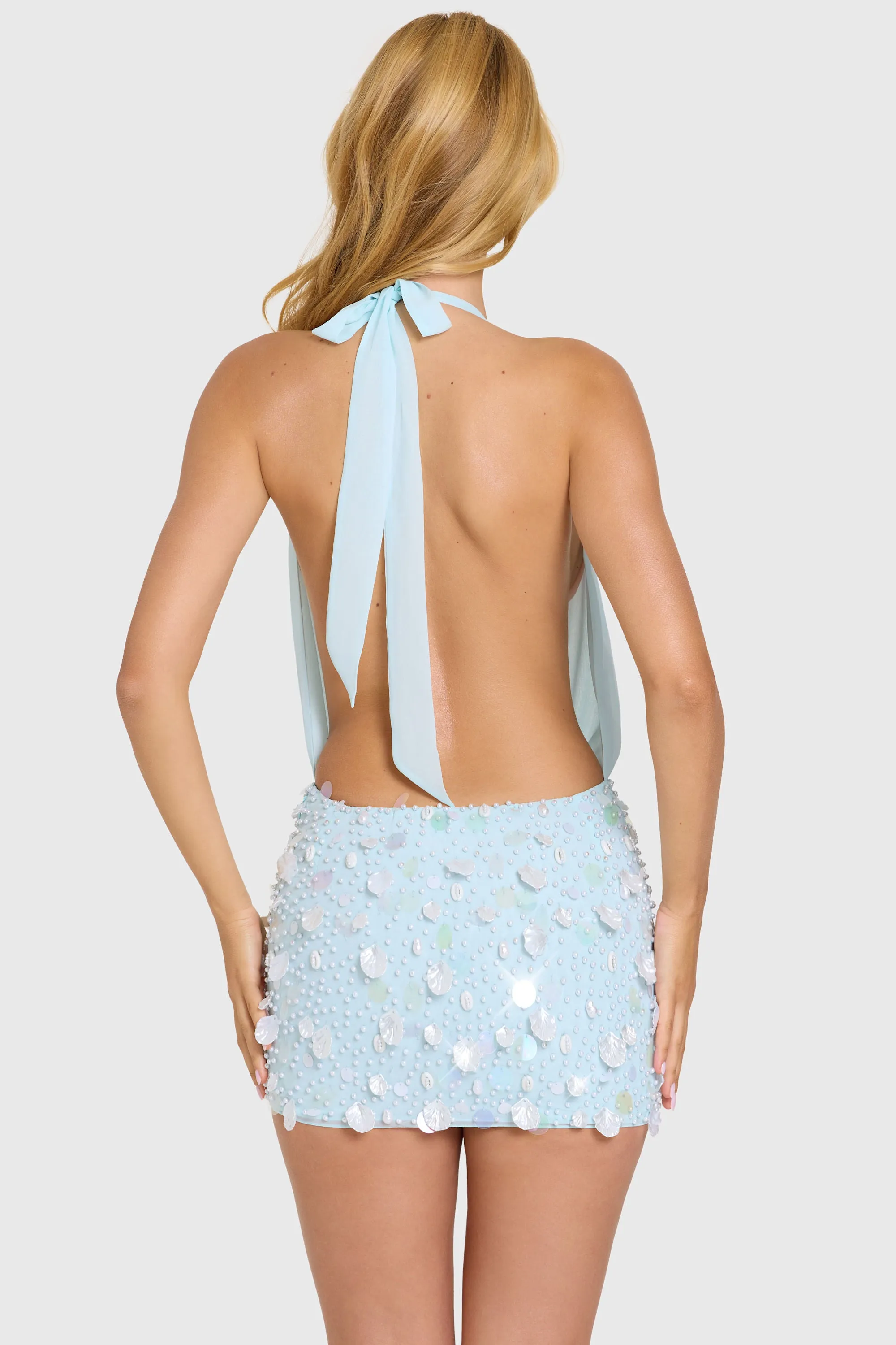 Embellished Skirt Chiffon Mini Dress in Aqua sold by Oh Polly product image thumbnail 5