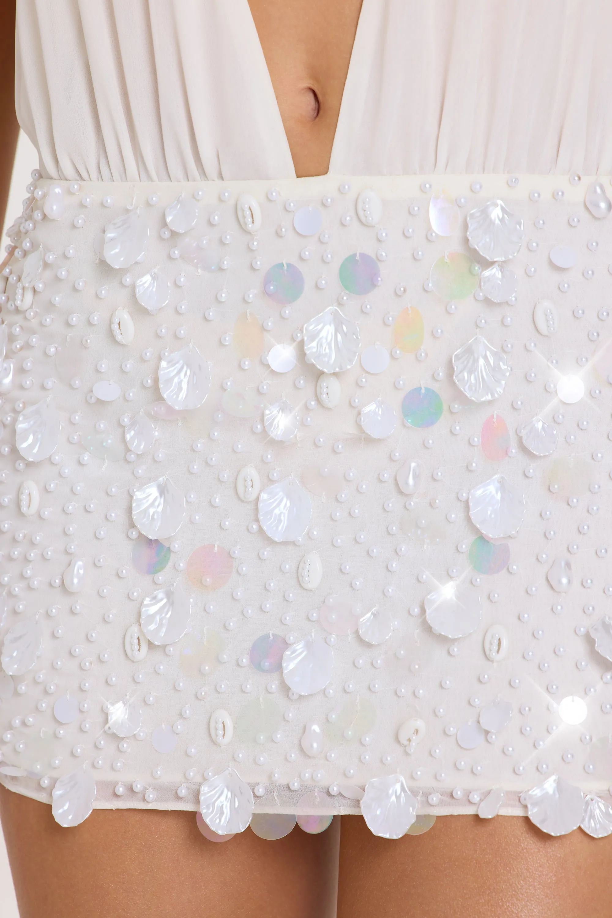 Embellished Skirt Chiffon Mini Dress in Ivory sold by Oh Polly product image thumbnail 5