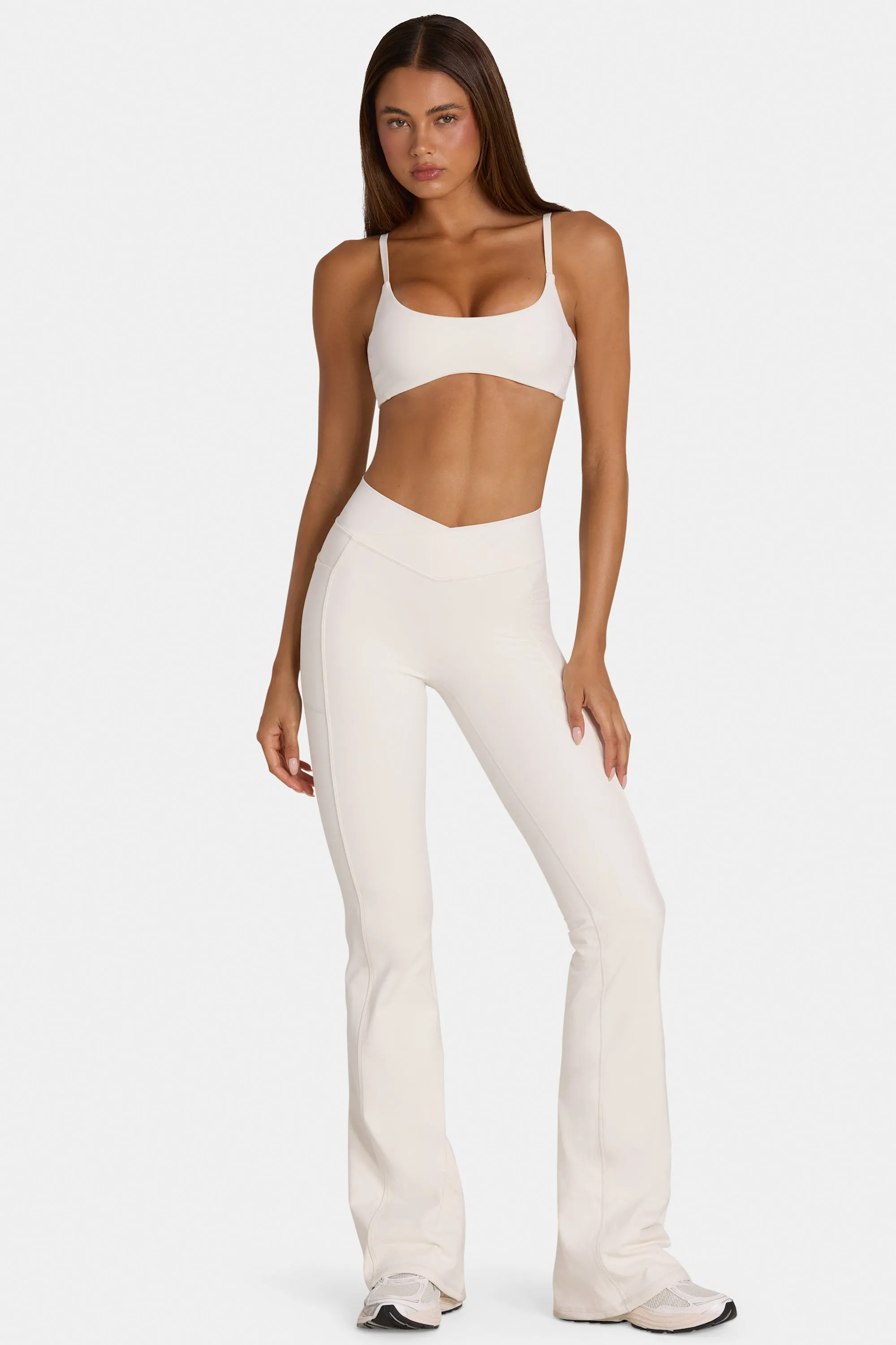 Soft Active V-Waist Flared Leggings in Coconut sold by Oh Polly