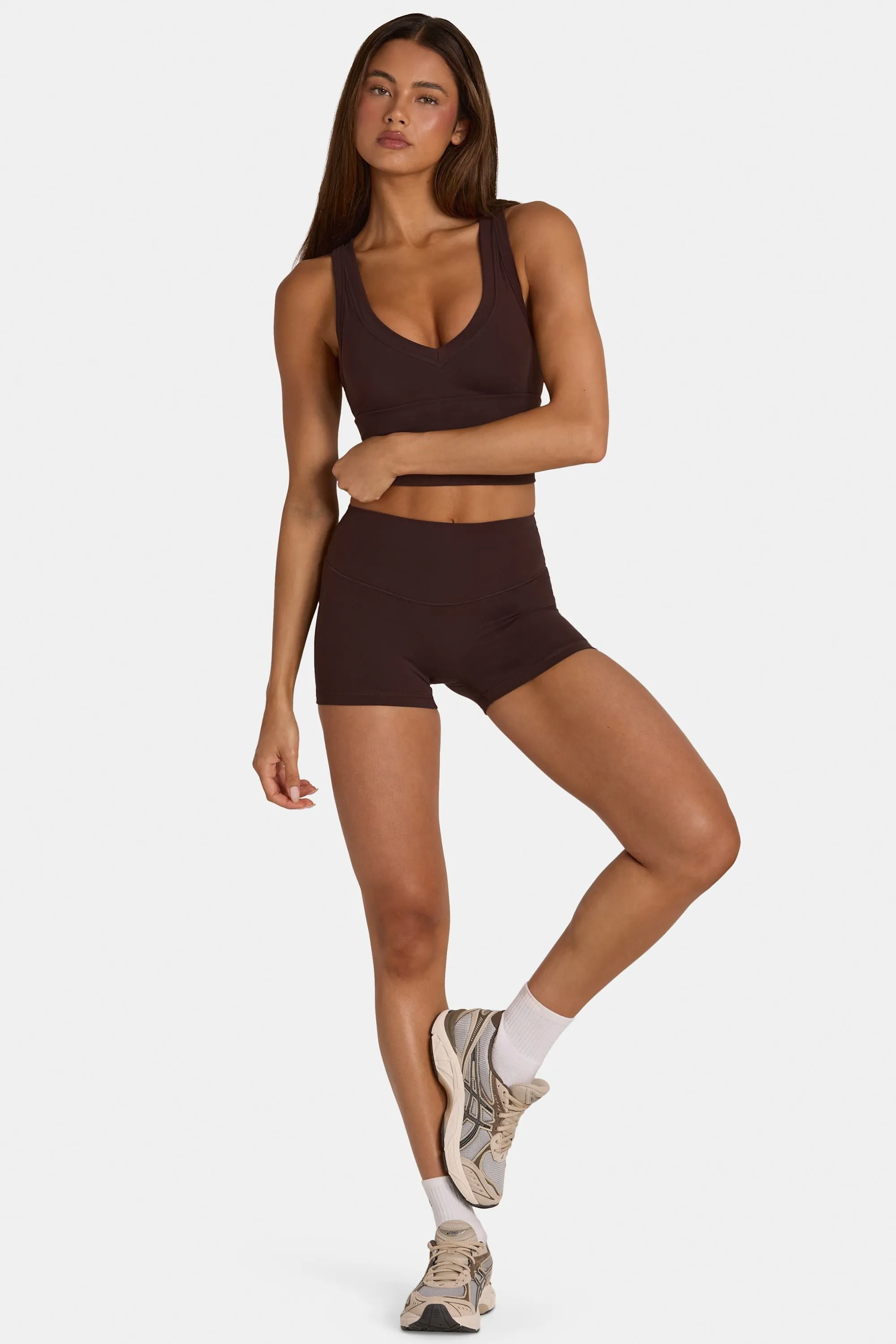 Soft Active Mini Shorts in Espresso sold by Oh Polly
