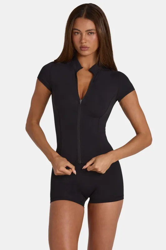 Soft Active Zip-Up Top in Black made by Bo + Tee