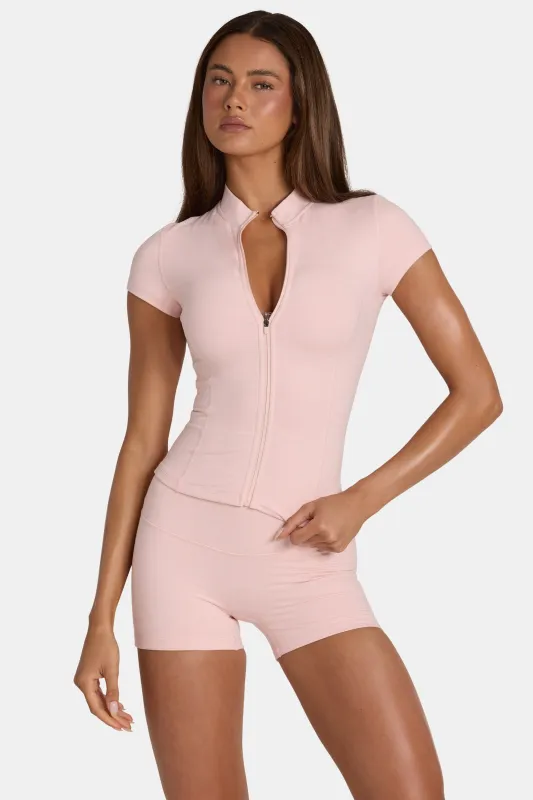 Soft Active Zip-Up Top in Blush Marl made by Bo + Tee