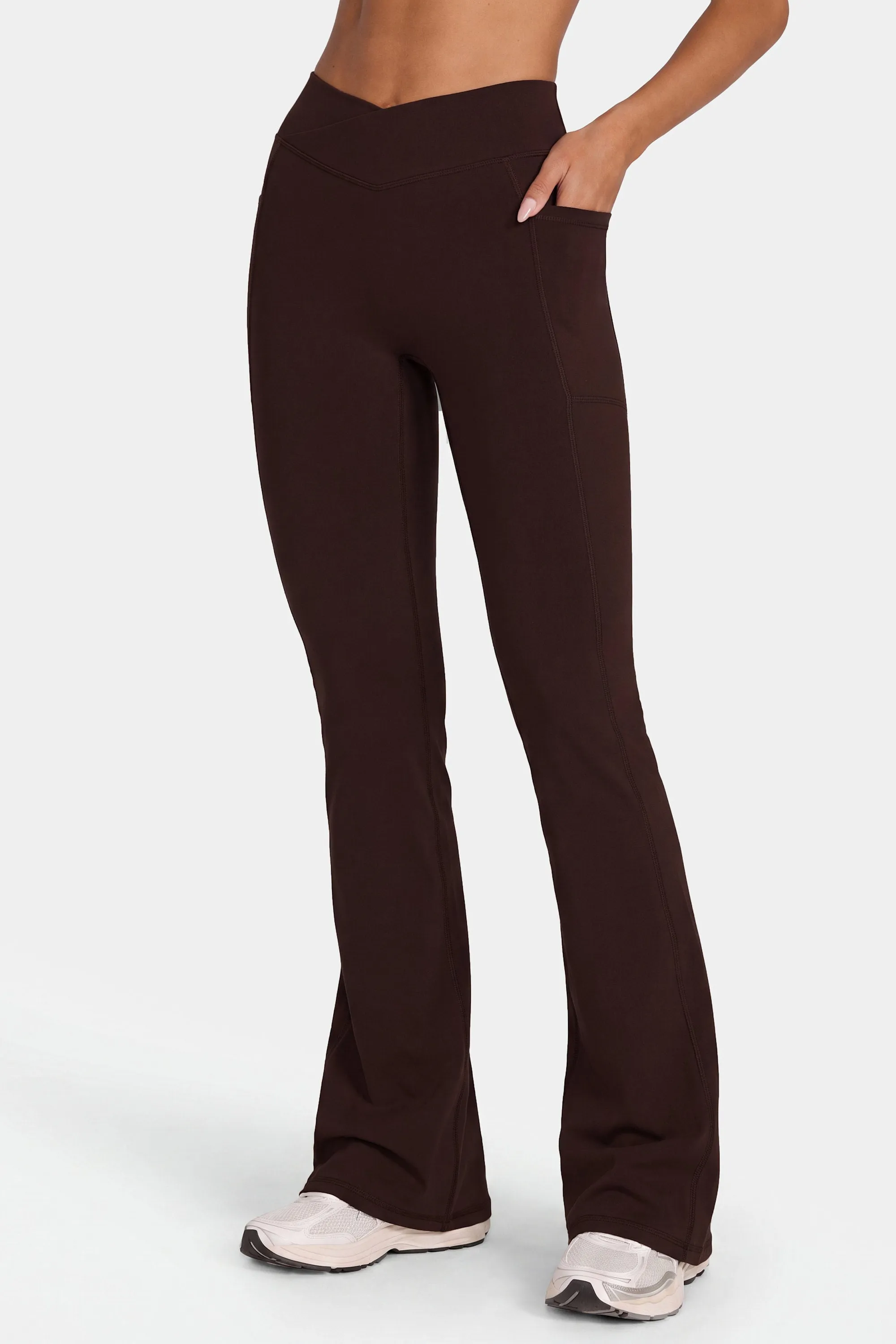 Soft Active V-Waist Flared Leggings in Espresso sold by Oh Polly product image thumbnail 4