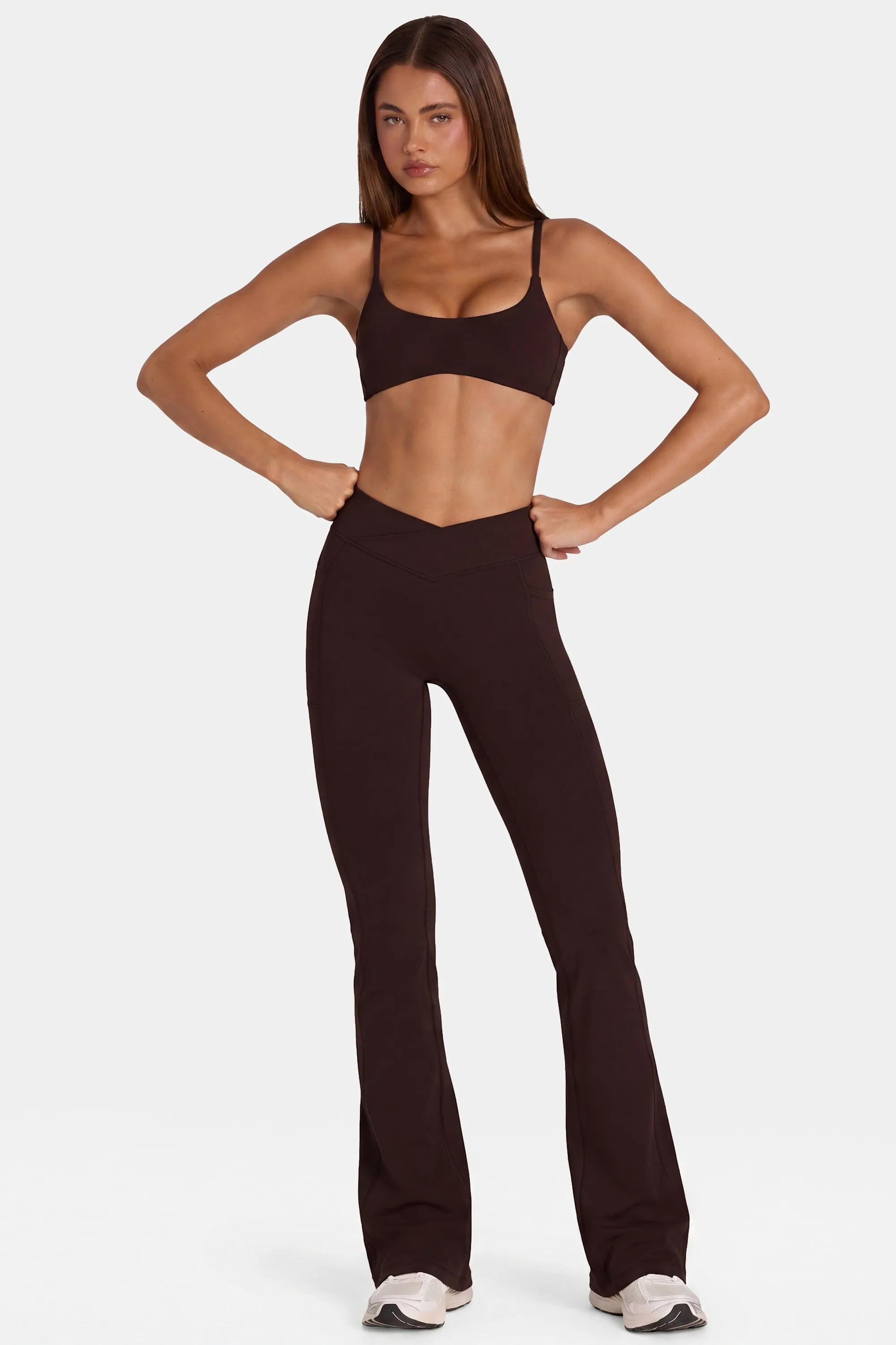 Soft Active V-Waist Flared Leggings in Espresso sold by Oh Polly product image thumbnail 5